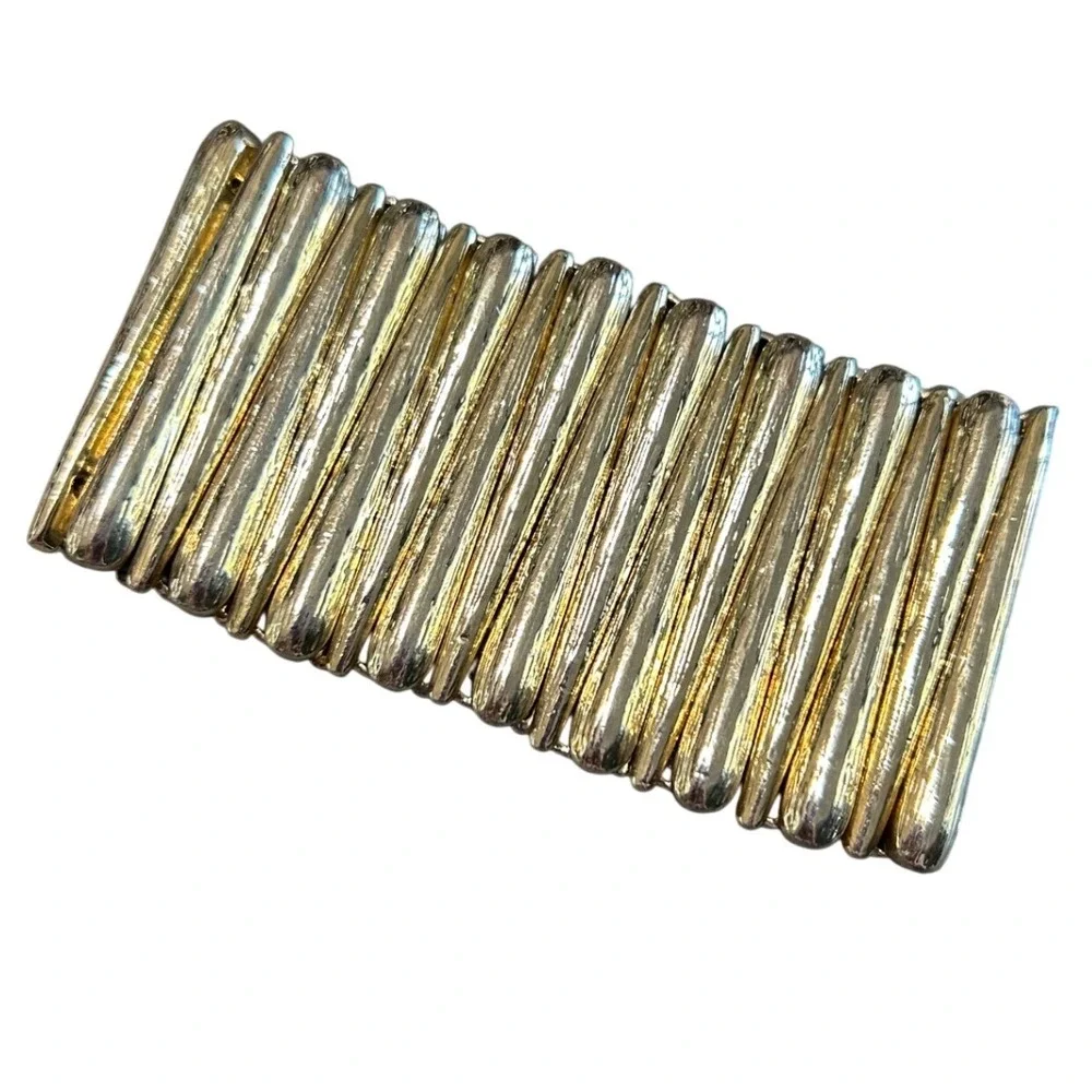 Vintage Gold‎ Tone Wide Stretch Bracelet – Chunky Ribbed Tube Design